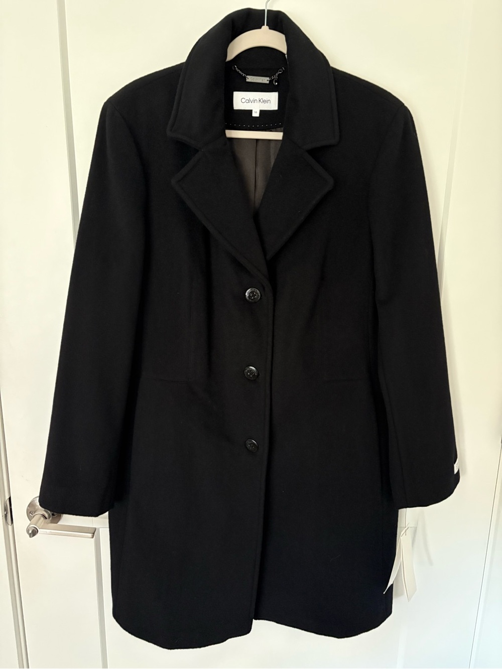 NWT-Calvin Klein Black Wool/Cashmere Single-Breasted Pea Coat - Picture 3 of 11